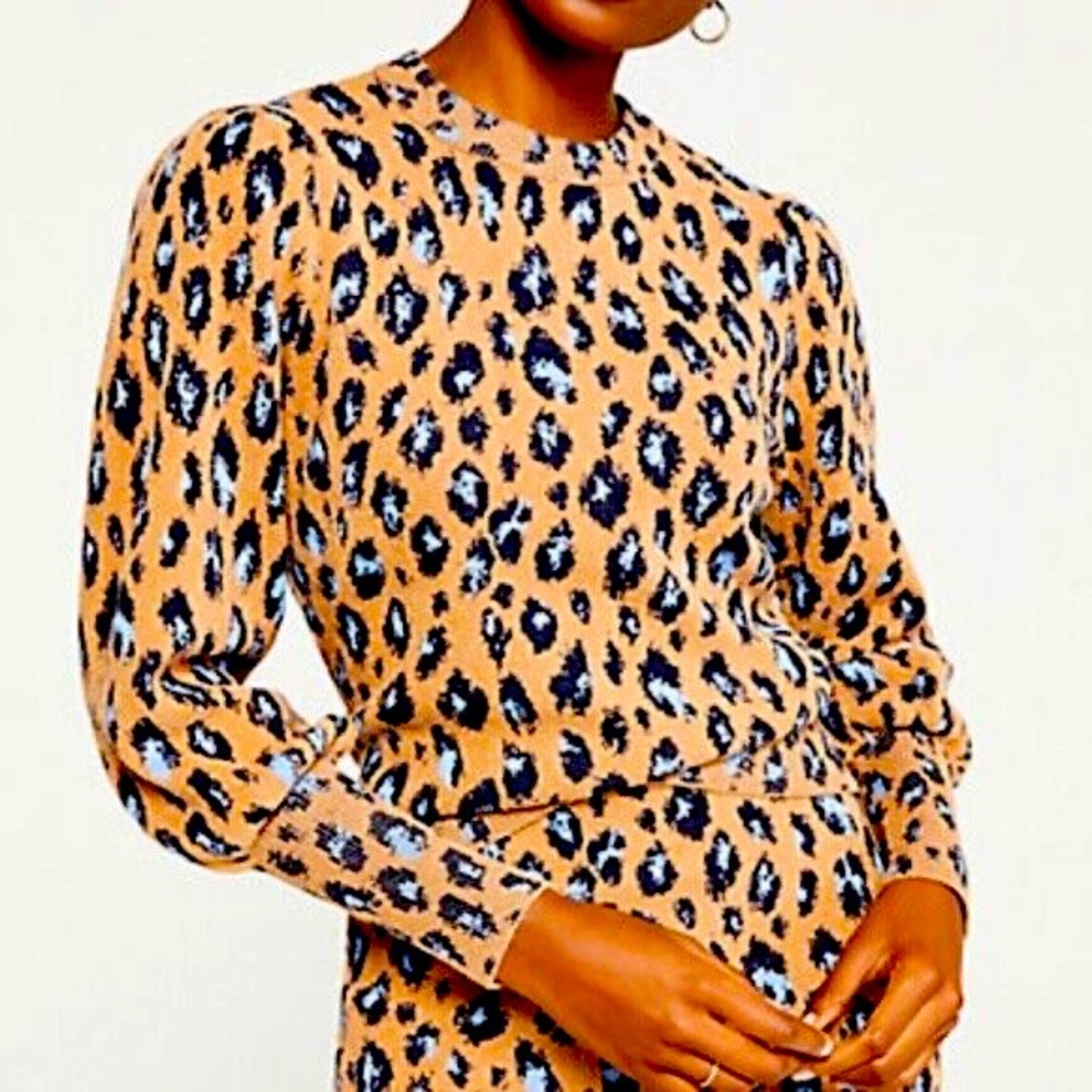 Ann Taylor Sweater Leopard Puff Sleeves XSP NWT
